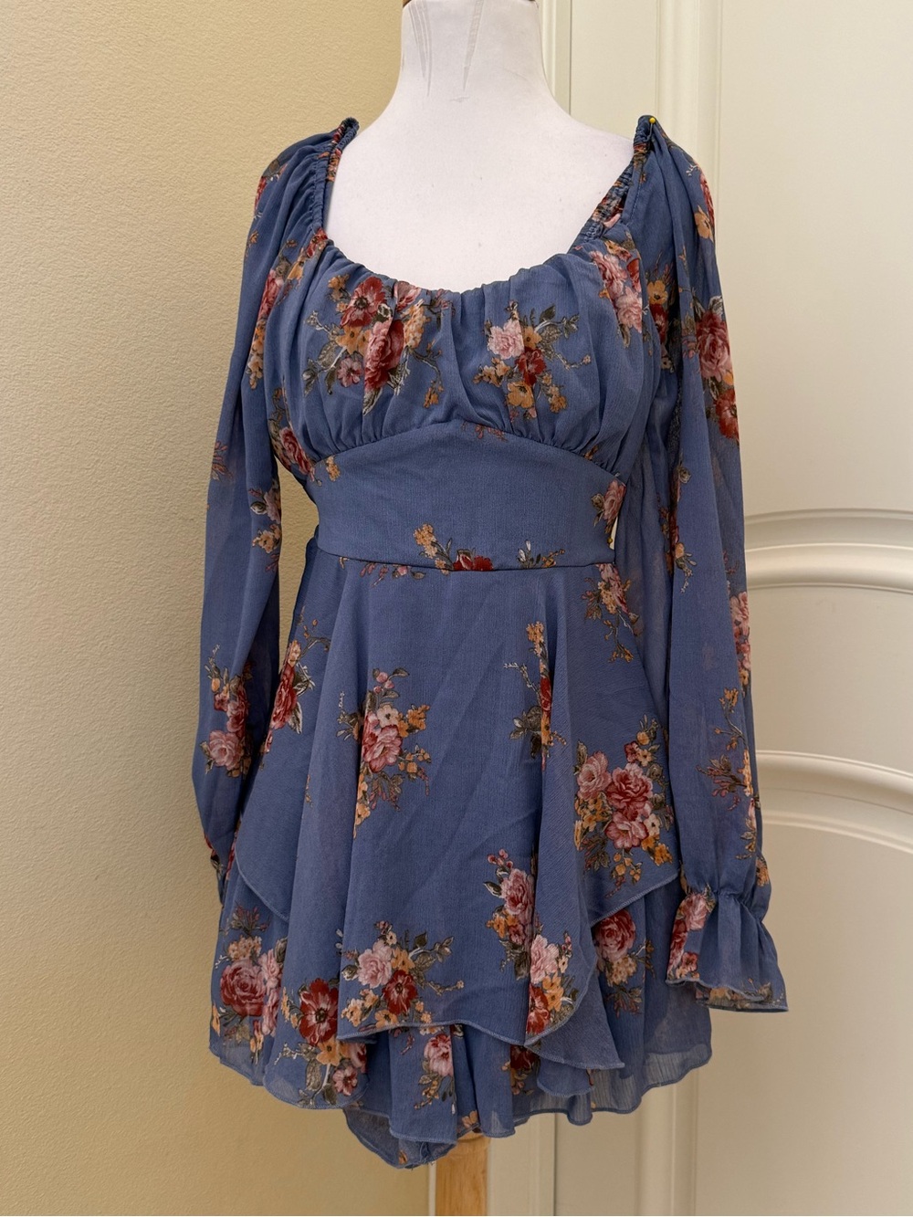 Inspired Hearts blue with rose pattern romper